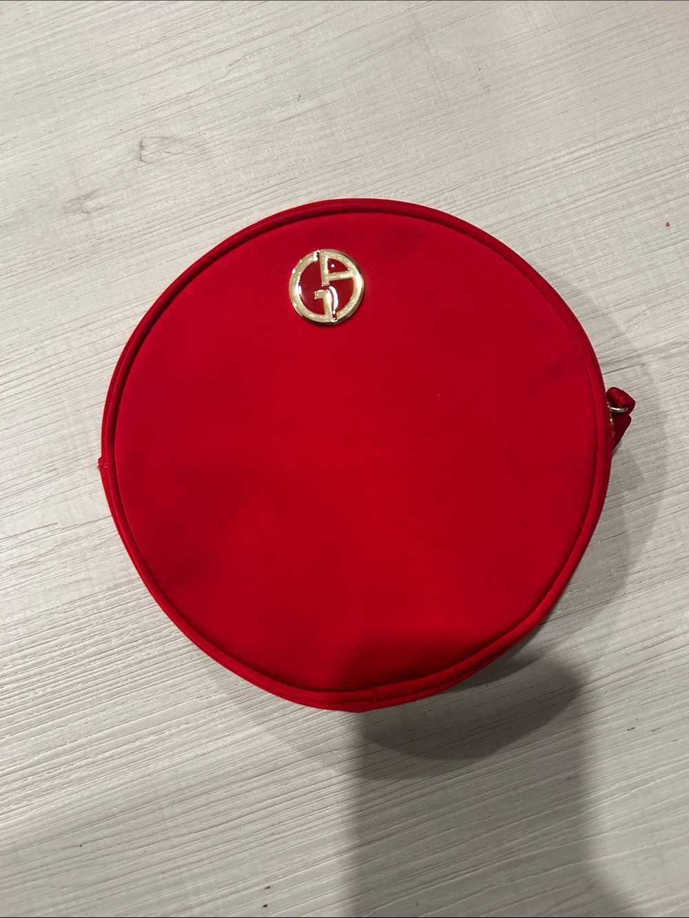Giorgio Armani Red Round Cosmetic Case with Gold Logo